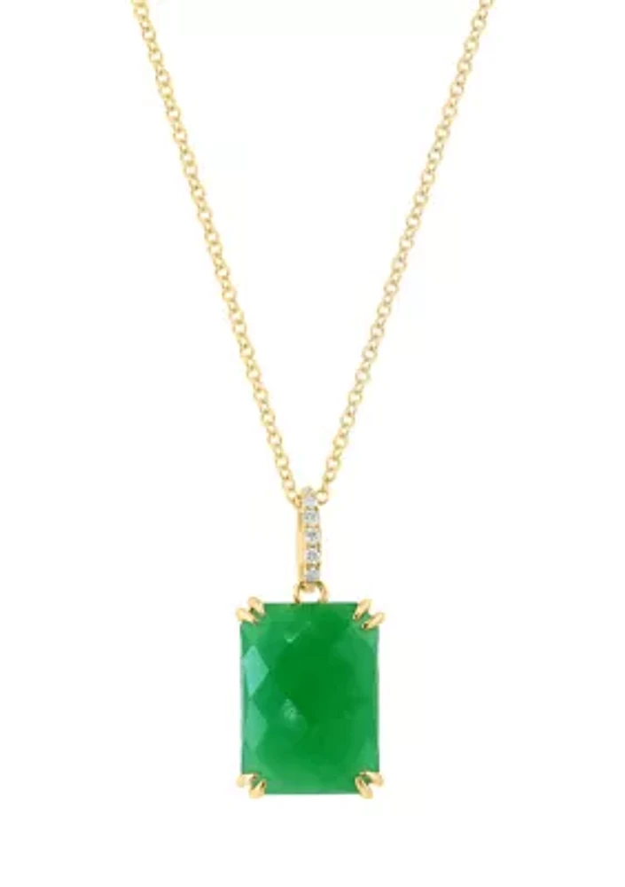 1/10 ct. t.w. Diamond, 6.4 ct. t.w. Jade Pendant Necklace in 14K Yellow Gold