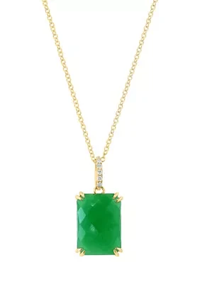 1/10 ct. t.w. Diamond, 6.4 ct. t.w. Jade Pendant Necklace in 14K Yellow Gold