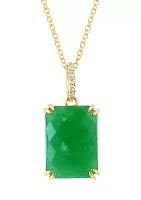 1/10 ct. t.w. Diamond, 6.4 ct. t.w. Jade Pendant Necklace in 14K Yellow Gold