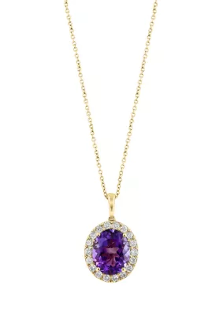 1/2 ct. t.w. Diamond, 4.65 ct. t.w. Amethyst Pendant Necklace in 14K Yellow Gold