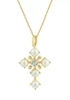 White Topaz and Freshwater Pearl Pendant Necklace in 14K Yellow Gold