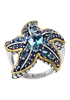 2.8 ct. t.w. Blue Topaz, London Blue Topaz, Sapphire Ring in Sterling Silver and 14K Yellow Gold