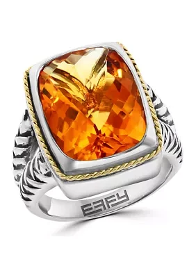 Citrine Square Ring in Sterling Silver and 18K Yellow Gold