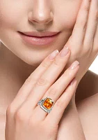 Citrine Square Ring in Sterling Silver and 18K Yellow Gold