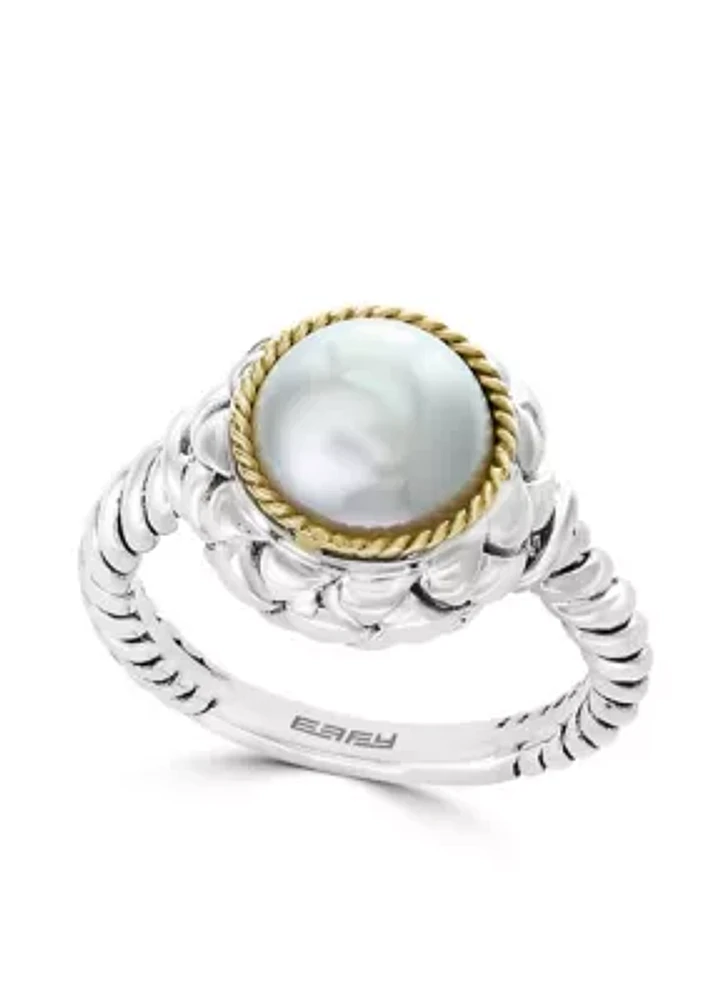 18k Yellow Gold Sterling Silver Freshwater Pearl Ring