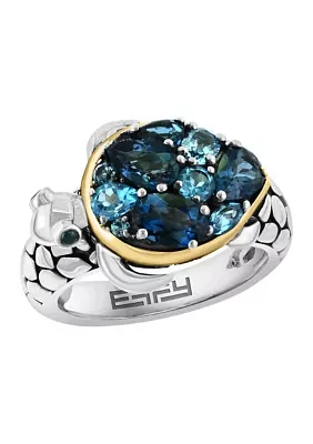 925 Sterling Silver/14K Yellow Gold Bluet Topaz, London Blue Topaz Ring