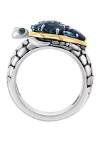 925 Sterling Silver/14K Yellow Gold Bluet Topaz, London Blue Topaz Ring