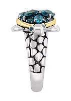 925 Sterling Silver/14K Yellow Gold Bluet Topaz, London Blue Topaz Ring