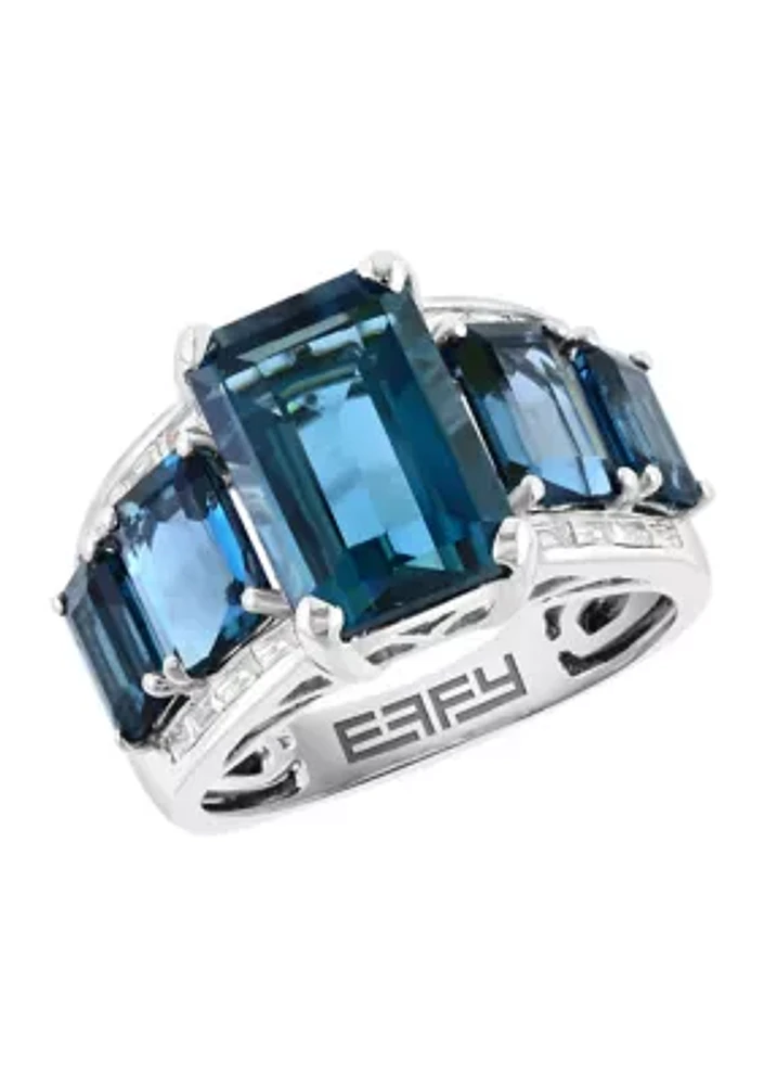 1/5 ct. t.w. Diamond, 8.83 ct. t.w. London Blue Topaz Ring in 14K White Gold