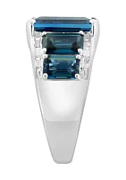 1/5 ct. t.w. Diamond, 8.83 ct. t.w. London Blue Topaz Ring in 14K White Gold