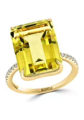 14K Yellow Gold Diamond and Lemon Quartz Ring