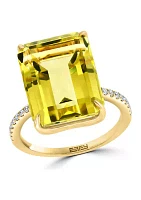 14K Yellow Gold Diamond and Lemon Quartz Ring