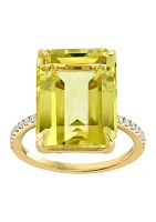 14K Yellow Gold Diamond and Lemon Quartz Ring