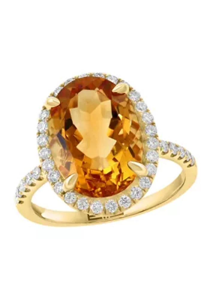 1/2 ct. t.w. Diamond, 5.8 ct. t.w. Citrine Ring in 14K Yellow Gold