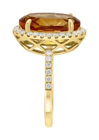 1/2 ct. t.w. Diamond, 5.8 ct. t.w. Citrine Ring in 14K Yellow Gold