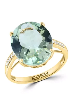 7.6 ct. t.w. Green Amethyst, 1/10 ct. t.w. Diamond Ring in 14K Yellow Gold