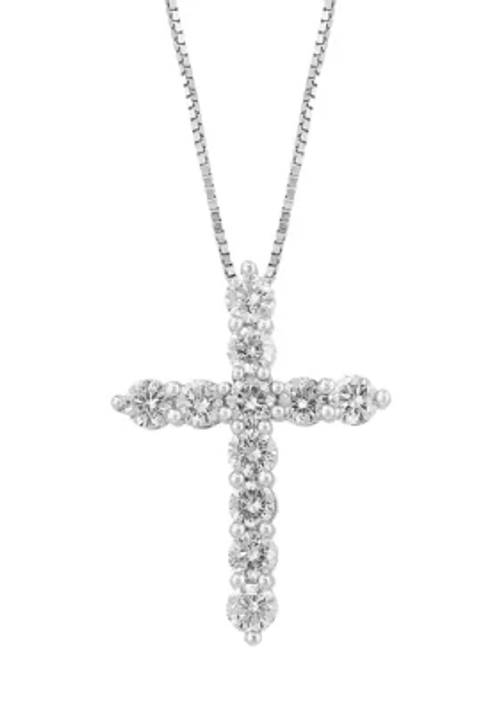 1 ct. t.w. Lab Created Diamond Cross Necklace in 14K White Gold 