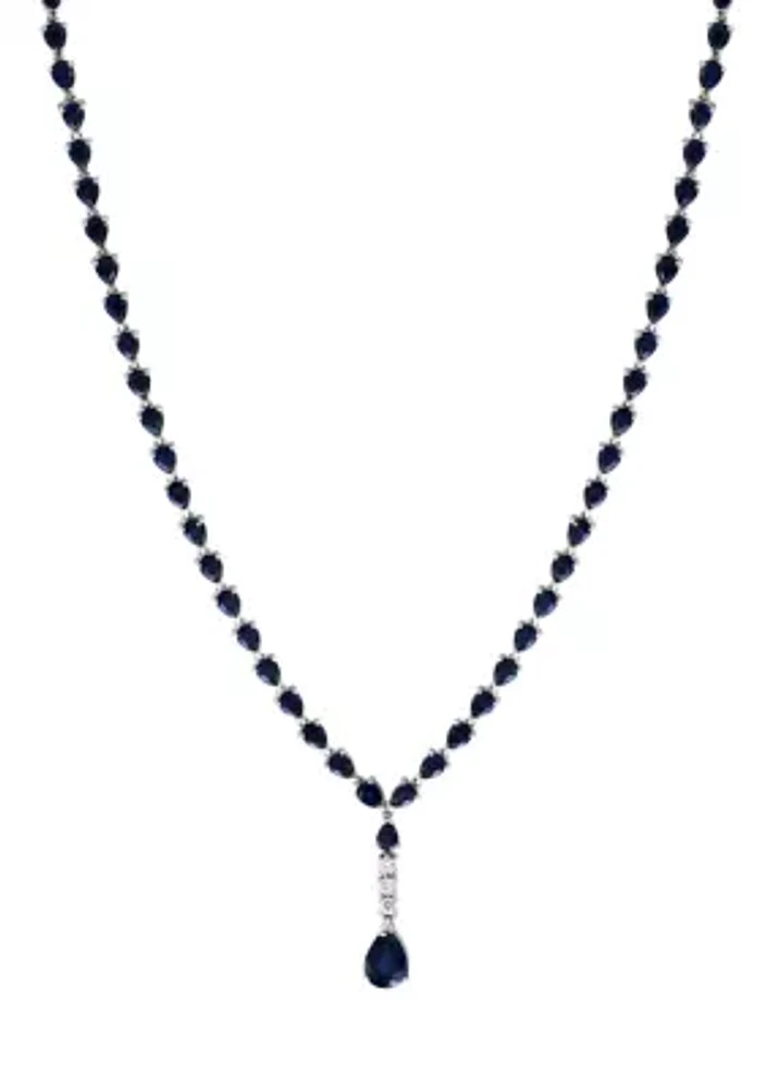 Diamond and Sapphire Drop Necklace in 14K White Gold