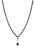 Diamond and Sapphire Drop Necklace in 14K White Gold