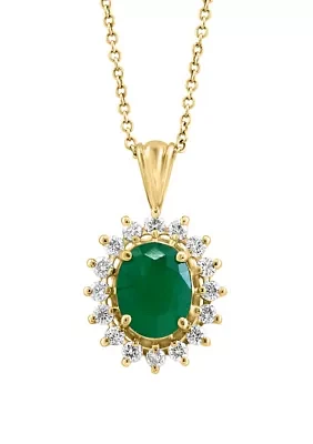 Diamond and Natural Emerald Pendant Necklace in 14K Yellow Gold