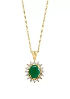 Diamond and Natural Emerald Pendant Necklace in 14K Yellow Gold