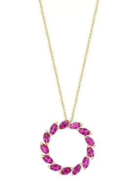 Natural Ruby Circle Pendant Necklace in 14K Yellow Gold