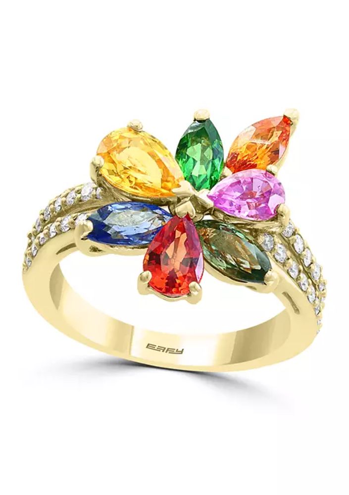 Belk 14K Yellow Gold Diamond, Natural Ceylon Sapphire, Green Sapphire,  Orange Sapphire, Pink Sapphire, Tsavorite, and Yellow Sapphire Ring The  Summit