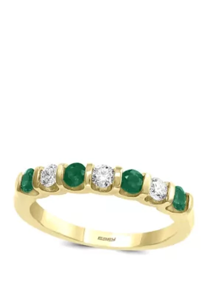 1/4 ct. t.w. Diamond and 3/8 Natural Emerald Ring 14k Yellow Gold