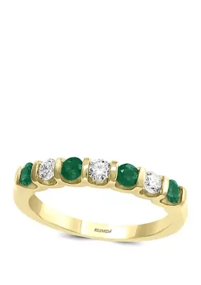 1/4 ct. t.w. Diamond, 3/4 Natural Emerald Ring 14K Yellow Gold