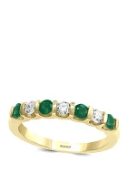 1/4 ct. t.w. Diamond and 3/8 Natural Emerald Ring 14k Yellow Gold