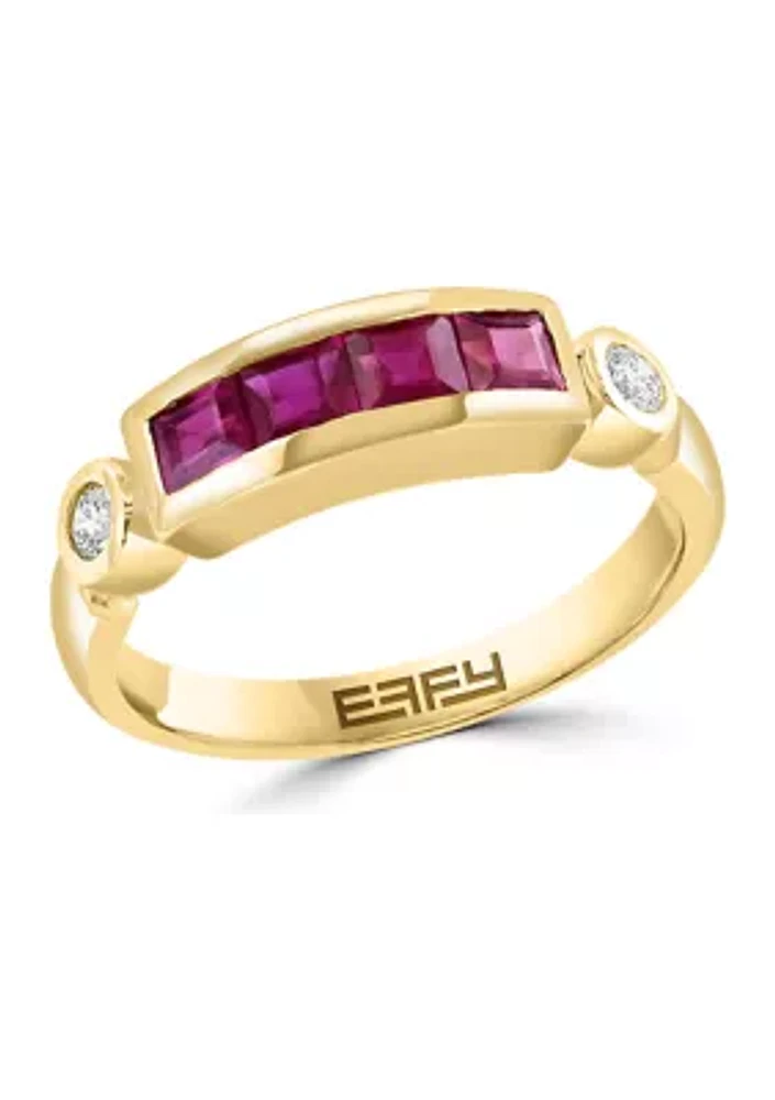 Diamond and Natural Ruby Ring in 14K Yellow Gold