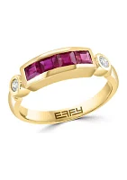 Diamond and Natural Ruby Ring in 14K Yellow Gold