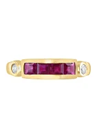 Diamond and Natural Ruby Ring in 14K Yellow Gold