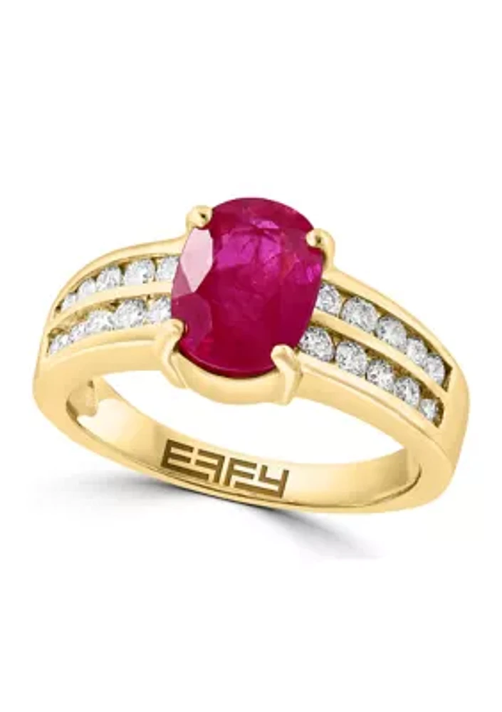 Diamond and Natural Ruby Ring in 14K Yellow Gold