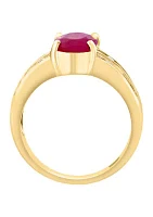 Diamond and Natural Ruby Ring in 14K Yellow Gold