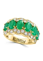 Diamond and Emerald Oval Ring in 14K Yellow Gold