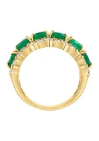 Diamond and Emerald Oval Ring in 14K Yellow Gold