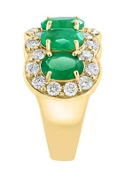 Diamond and Emerald Oval Ring in 14K Yellow Gold