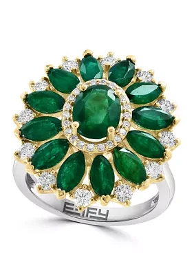 Diamond and Emerald Ring in 14K Two Tone Gold