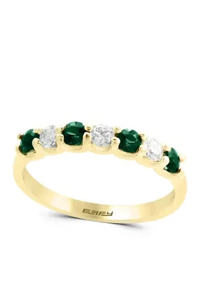 1/4 ct. t.w. Diamond and Natural Emerald Band Ring in 14k Yellow Gold