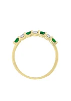 1/4 ct. t.w. Diamond and Natural Emerald Band Ring in 14k Yellow Gold