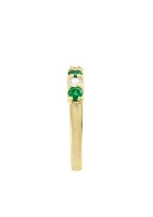 1/4 ct. t.w. Diamond and Natural Emerald Band Ring in 14k Yellow Gold