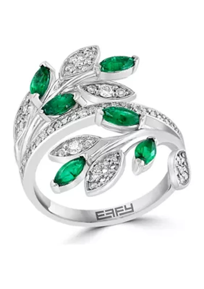 Diamond and Natural Emerald Ring in 14K White Gold