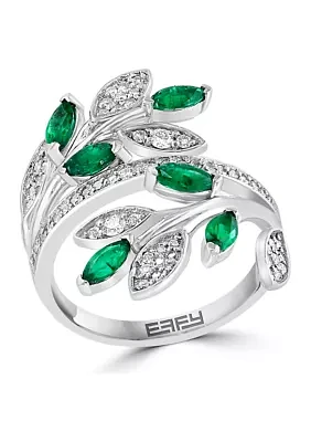 Diamond and Natural Emerald Ring in 14K White Gold