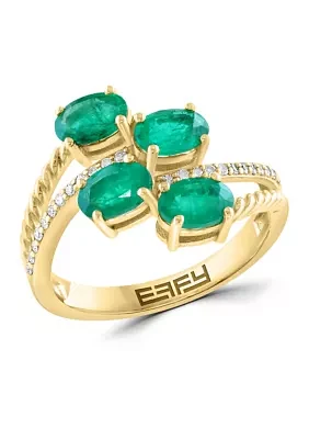 1/8 ct. t.w. Diamond and Emerald Ring in 14K Yellow Gold