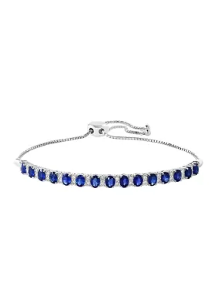 1/2 ct. t.w. Diamond and 2.8 ct. t.w. Sapphire Bolo Bracelet in 14K White Gold