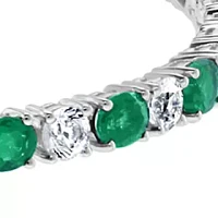 Emerald and White Sapphire Bracelet in 14K White Gold