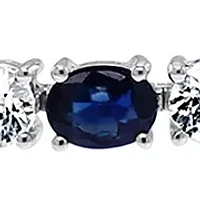 Natural Sapphire, White Sapphire Tennis Bracelet in 14K White Gold 