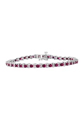 3.87 ct. t.w. Natural Ruby and 1/5 ct. t.w. Diamond Tennis Bracelet in Sterling Silver