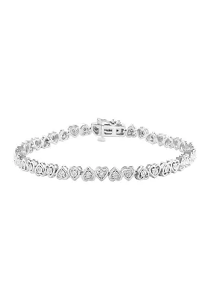 1/5 ct. t.w. Diamond Heart Link Bracelet in Sterling Silver